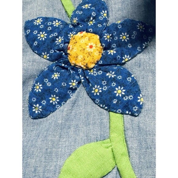 VTG 1970's Chambray Button Up Shirt Puffed Quilted Flowers Stems & Leaves M ? - Picture 6 of 10